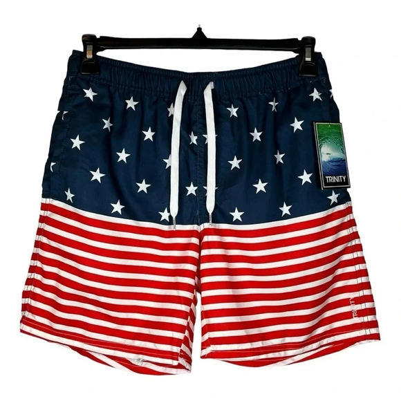TRINITY COLLECTIVE STARS AND STRIPES PATRIOTIC SWIM TRUNKS MEN SIZE SMALL NWT - Picture 3 of 13
